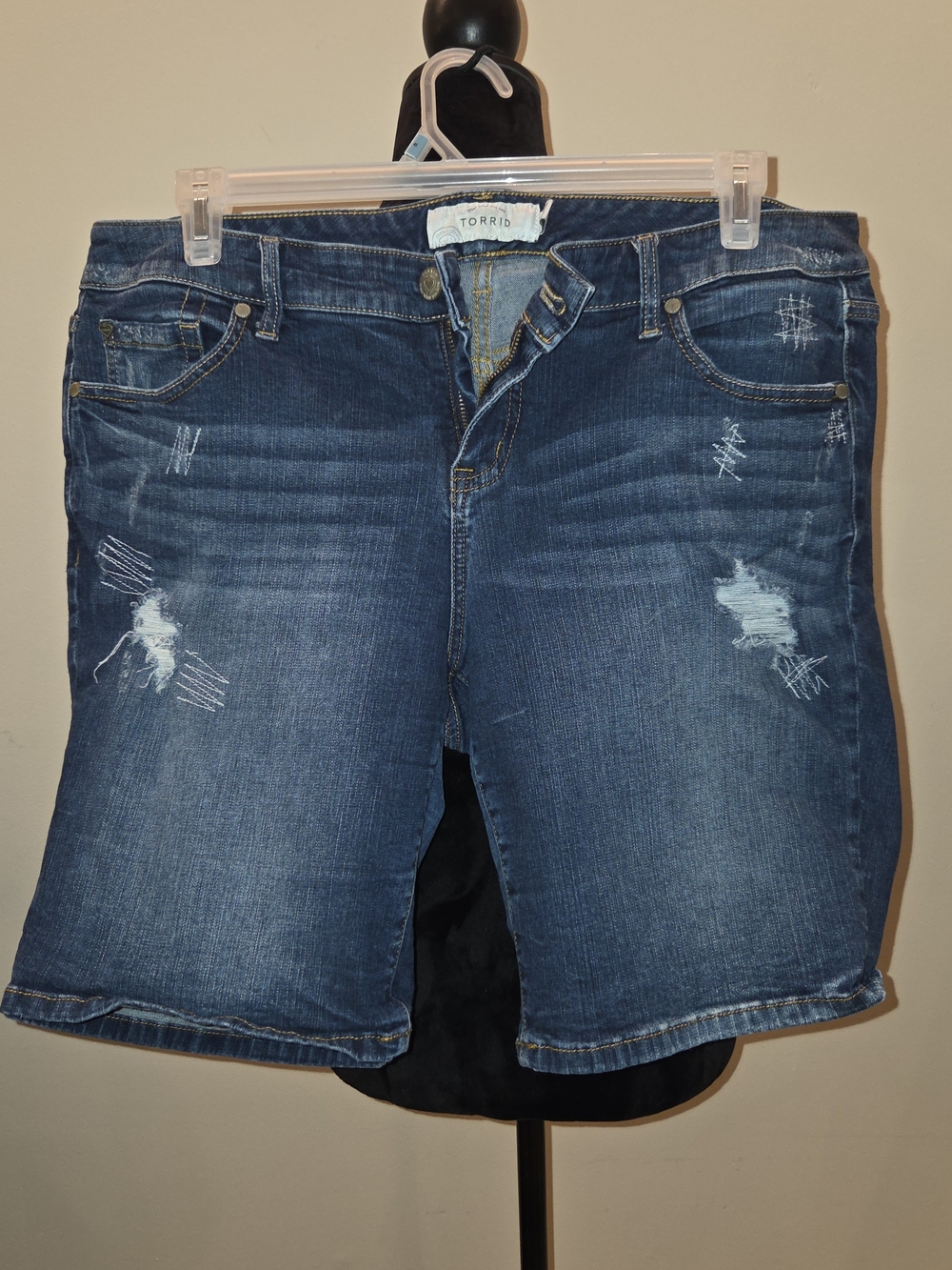 Torrid Women's Dark Blue Distressed Denim Bermuda Shorts